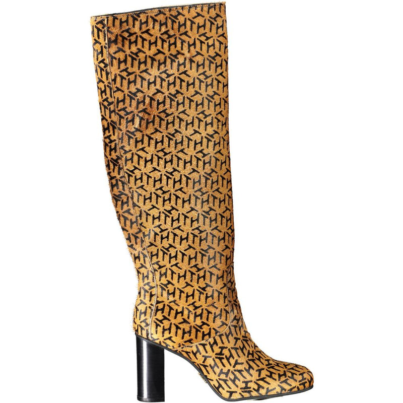 Beige Leather Women Boot Tommy Hilfiger