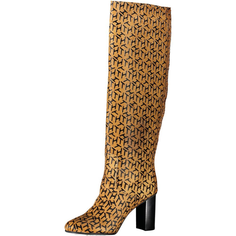Beige Leather Women Boot Tommy Hilfiger