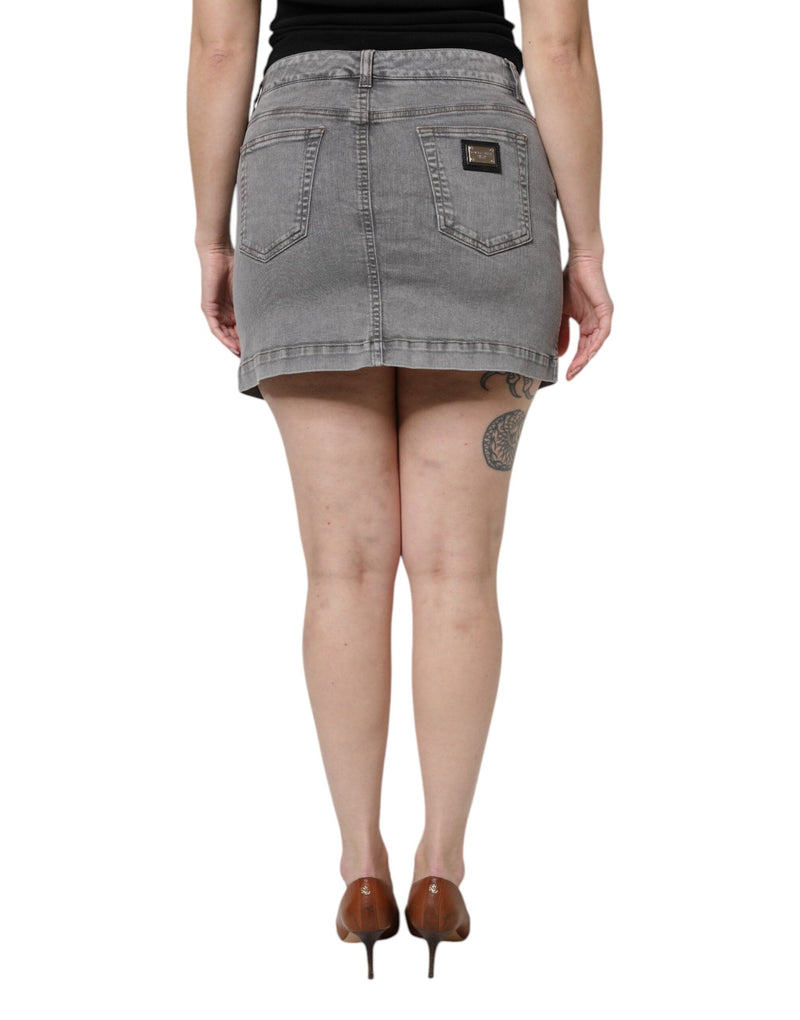 Gray Cotton Stretch Mid Waist Denim Mini Skirt Dolce & Gabbana