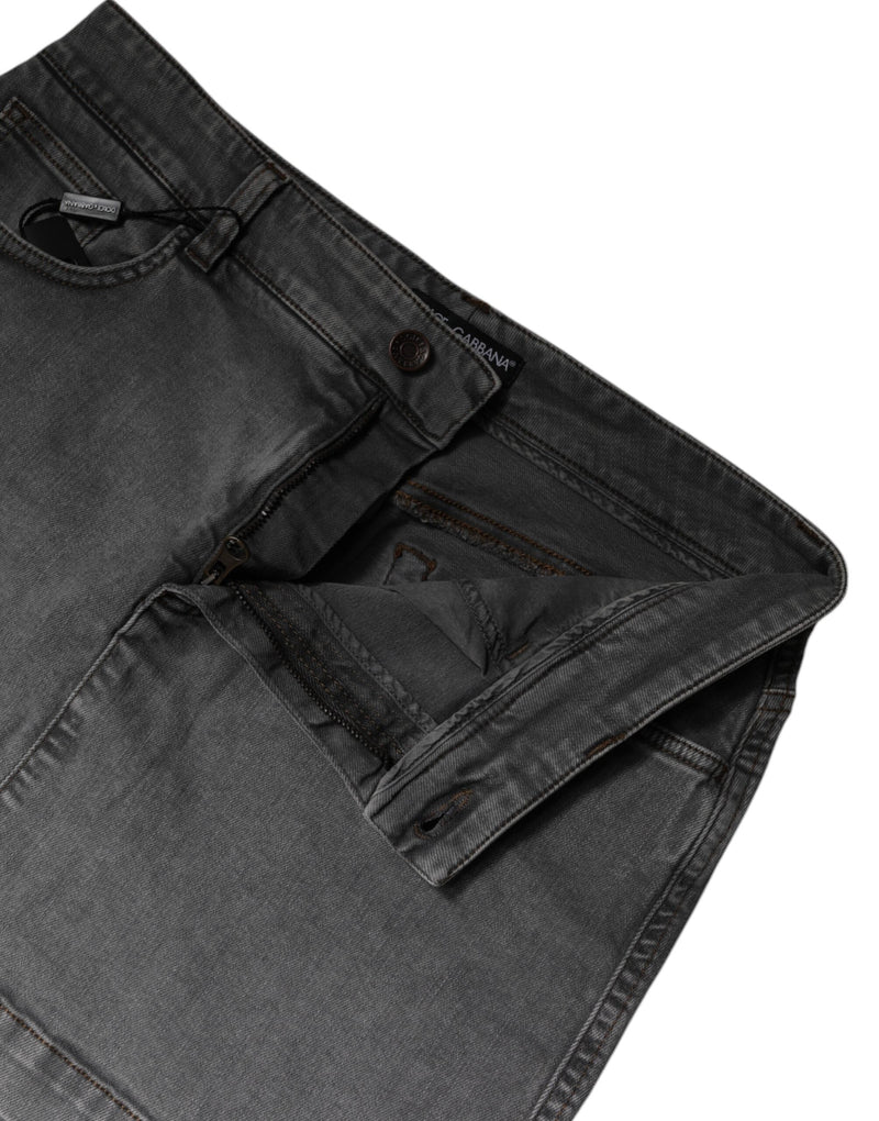 Gray Cotton Stretch Mid Waist Denim Mini Skirt Dolce & Gabbana
