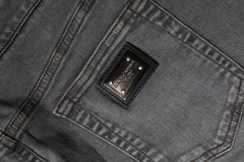Gray Cotton Stretch Mid Waist Denim Mini Skirt Dolce & Gabbana