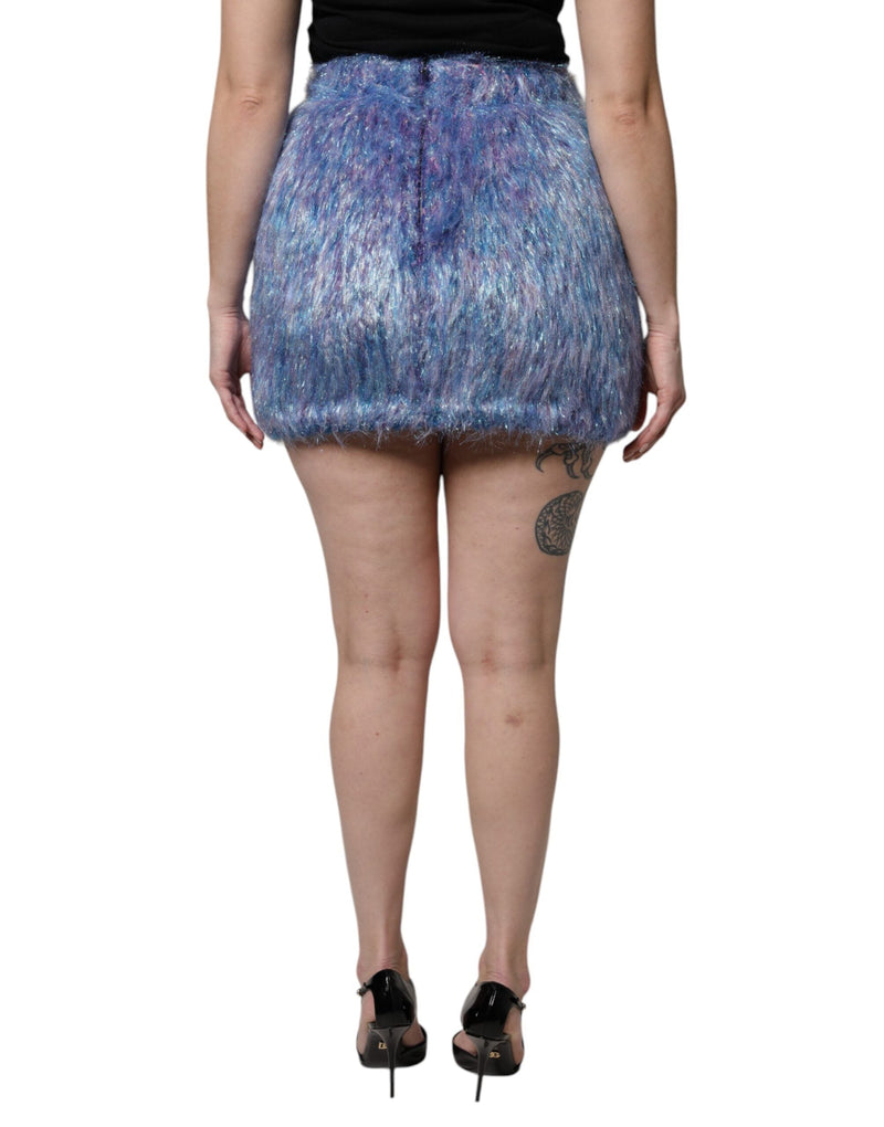Multicolor Plush High Waist Mini Skirt Dolce & Gabbana