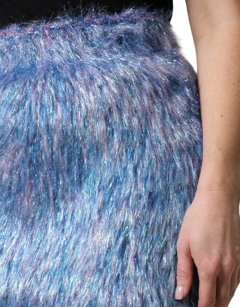 Multicolor Plush High Waist Mini Skirt Dolce & Gabbana