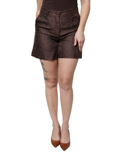 Brown Floral Brocade Mid Waist Mini Short Dolce & Gabbana