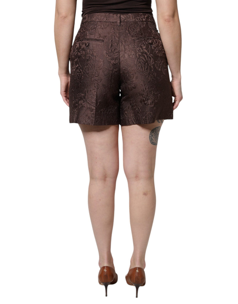 Brown Floral Brocade Mid Waist Mini Short Dolce & Gabbana