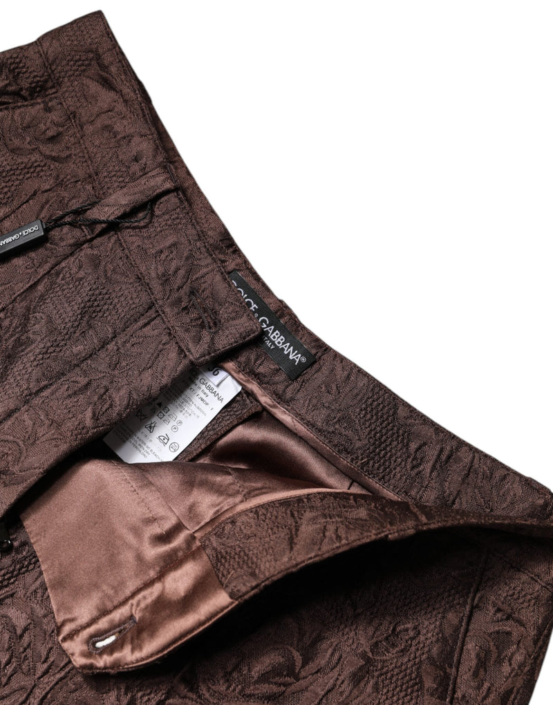 Brown Floral Brocade Mid Waist Mini Short Dolce & Gabbana