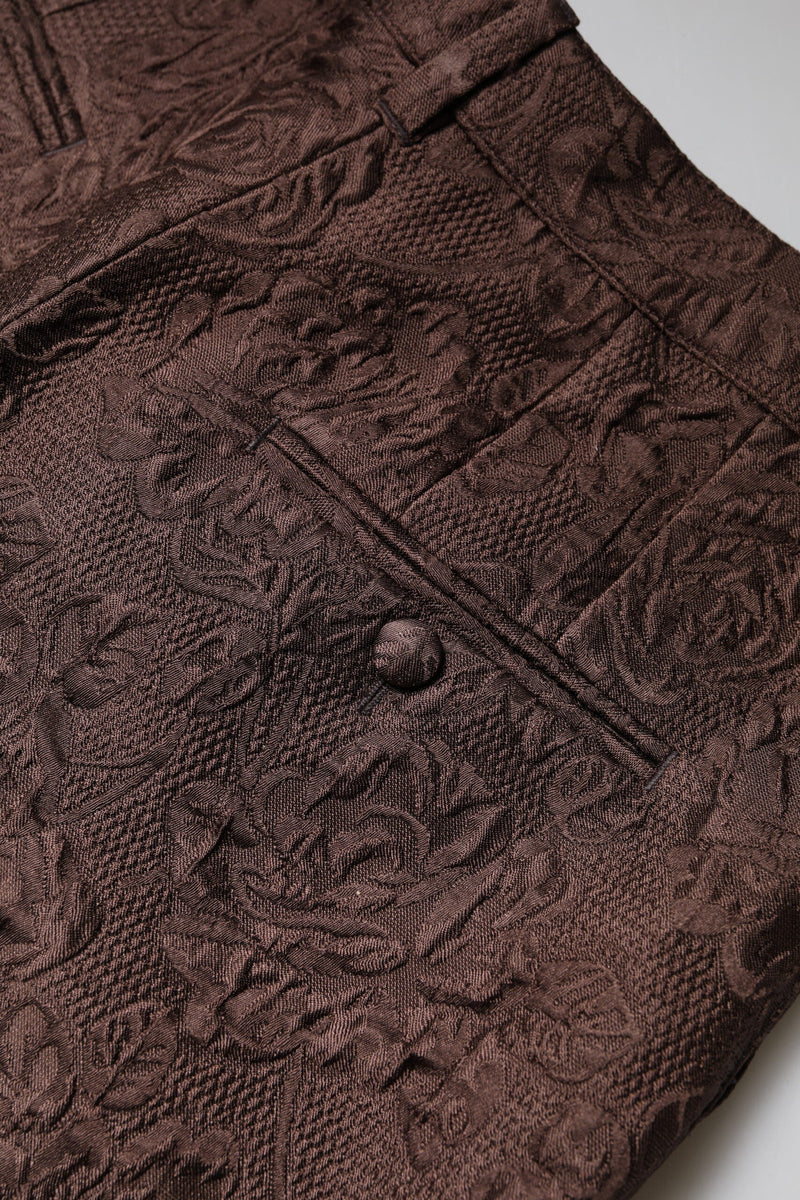 Brown Floral Brocade Mid Waist Mini Short Dolce & Gabbana