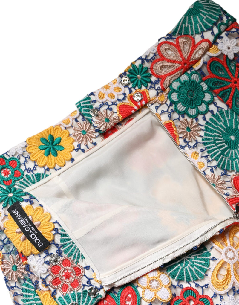 Multicolor Floral Lace High Waist Mini Skirt Dolce & Gabbana