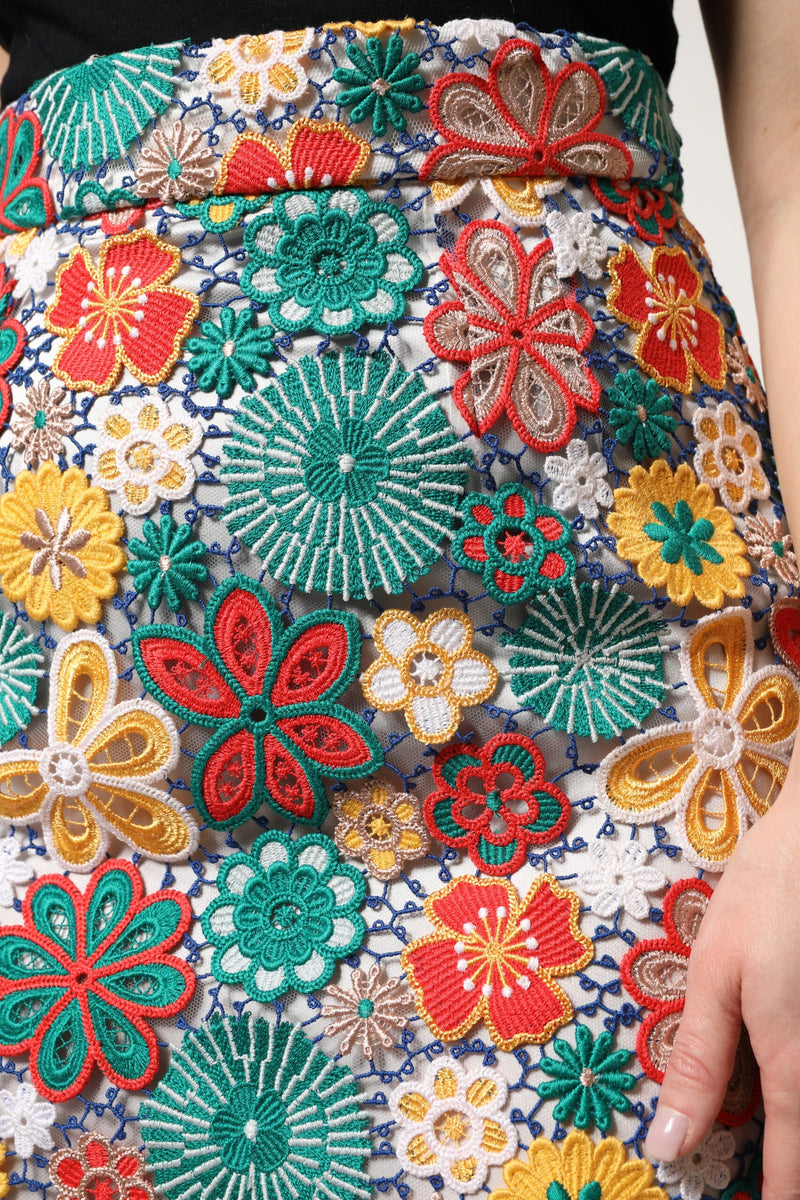 Multicolor Floral Lace High Waist Mini Skirt Dolce & Gabbana