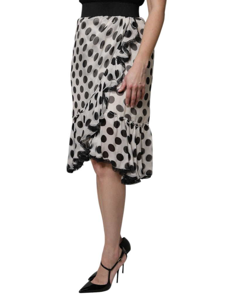 White Black Polka Dots Knee Length Skirt Dolce & Gabbana