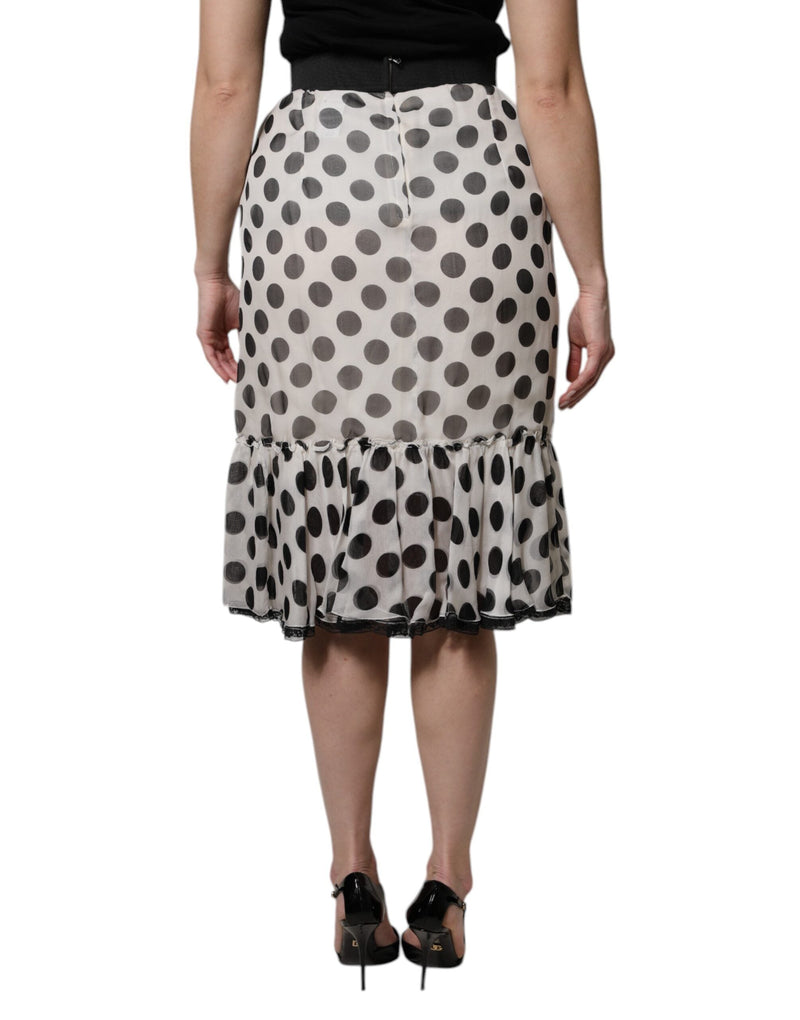 White Black Polka Dots Knee Length Skirt Dolce & Gabbana