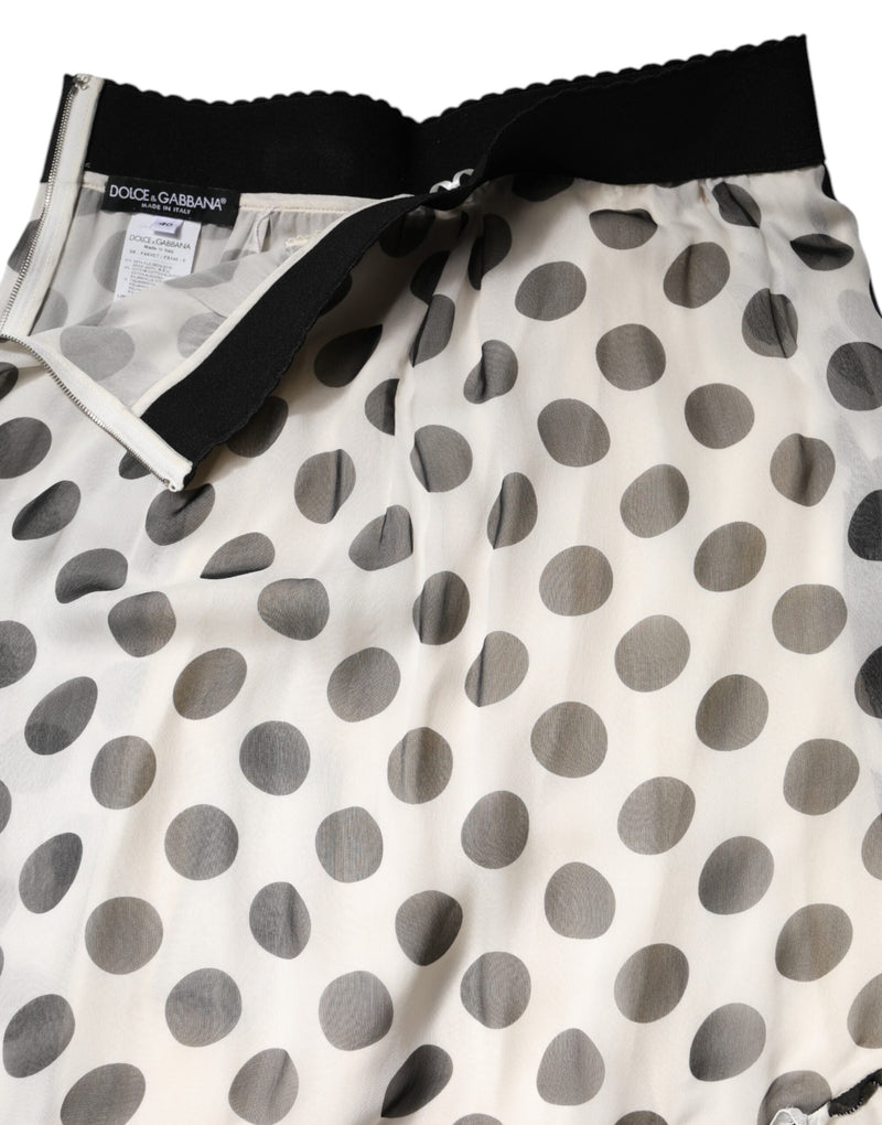 White Black Polka Dots Knee Length Skirt Dolce & Gabbana