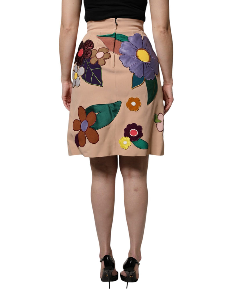Beige Floral High Waist Pencil Cut Skirt Dolce & Gabbana