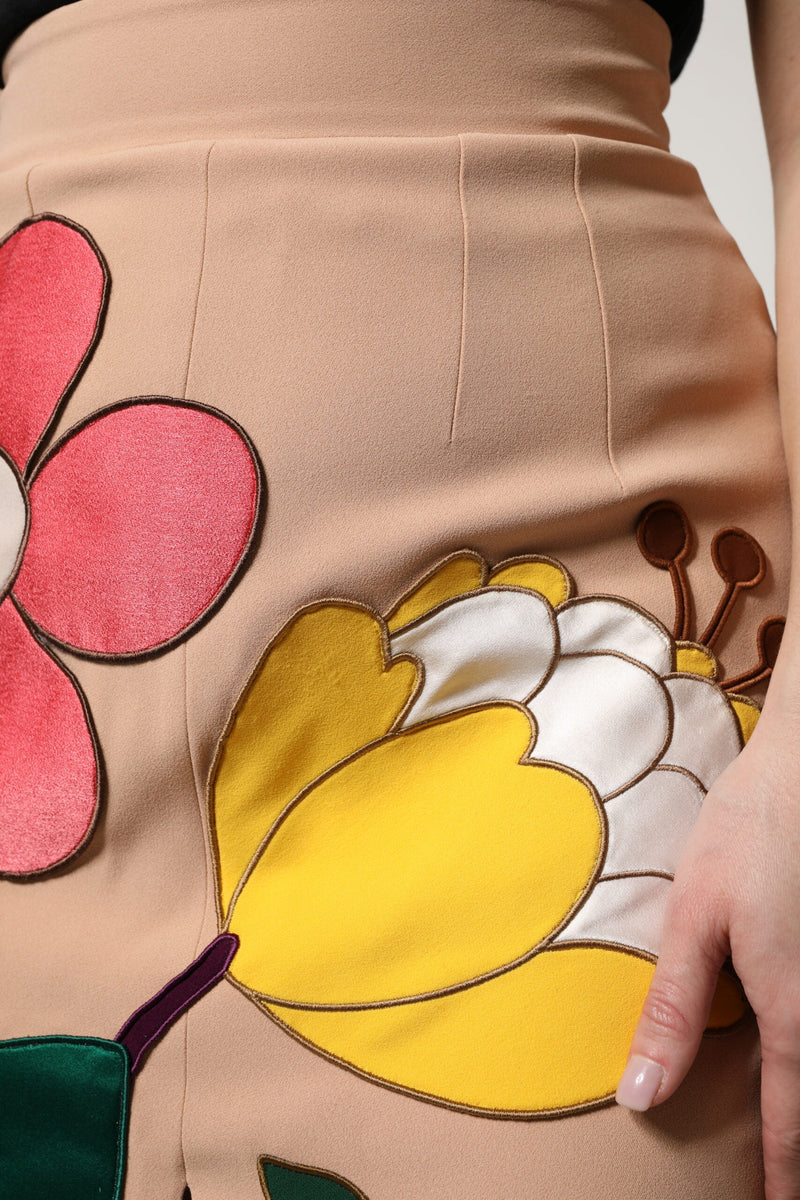 Beige Floral High Waist Pencil Cut Skirt Dolce & Gabbana