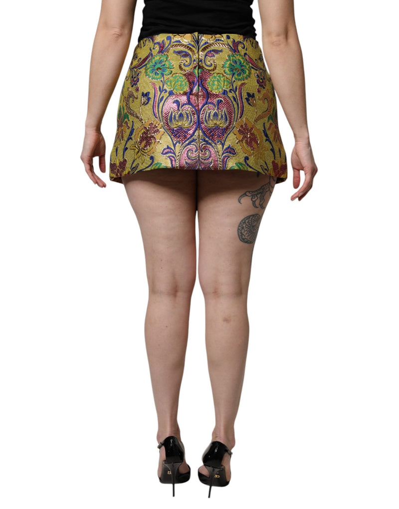 Multicolor Floral Jacquard Mid Waist Mini Skirt Dolce & Gabbana