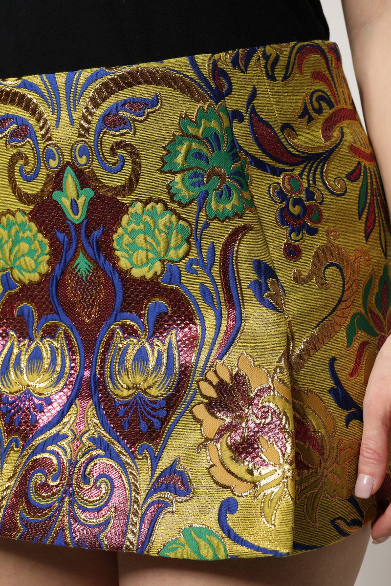 Multicolor Floral Jacquard Mid Waist Mini Skirt Dolce & Gabbana