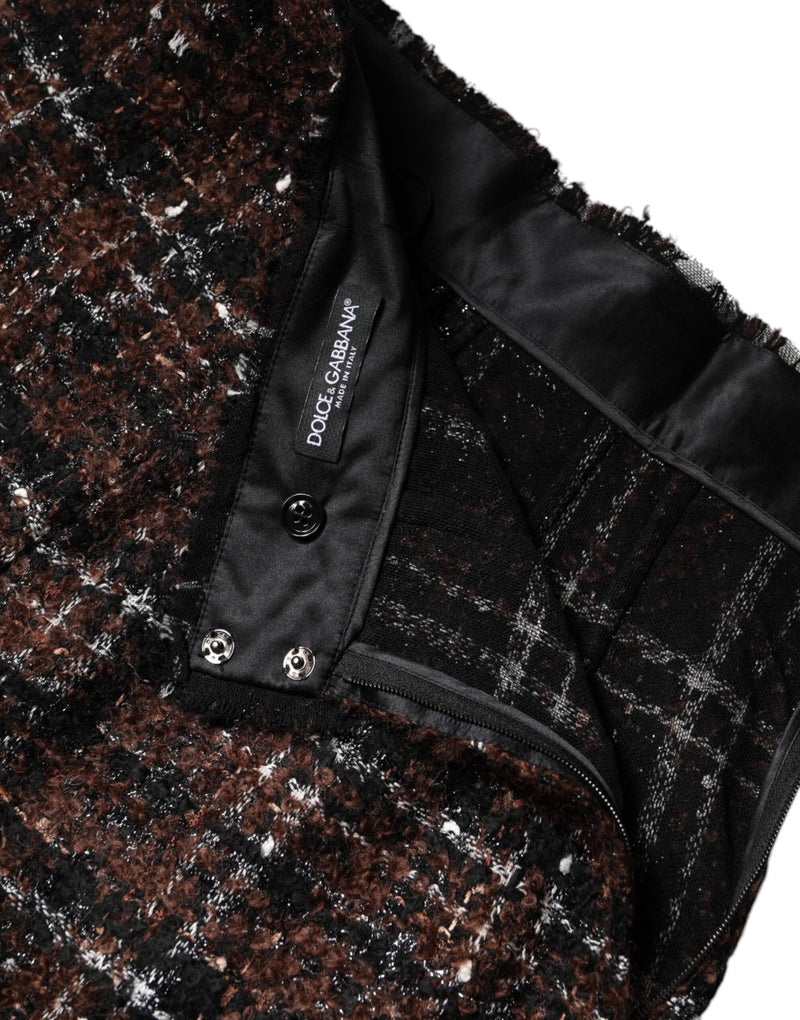 Multicolor High Waist Tartan Tweed Pencil Cut Skirt Dolce & Gabbana
