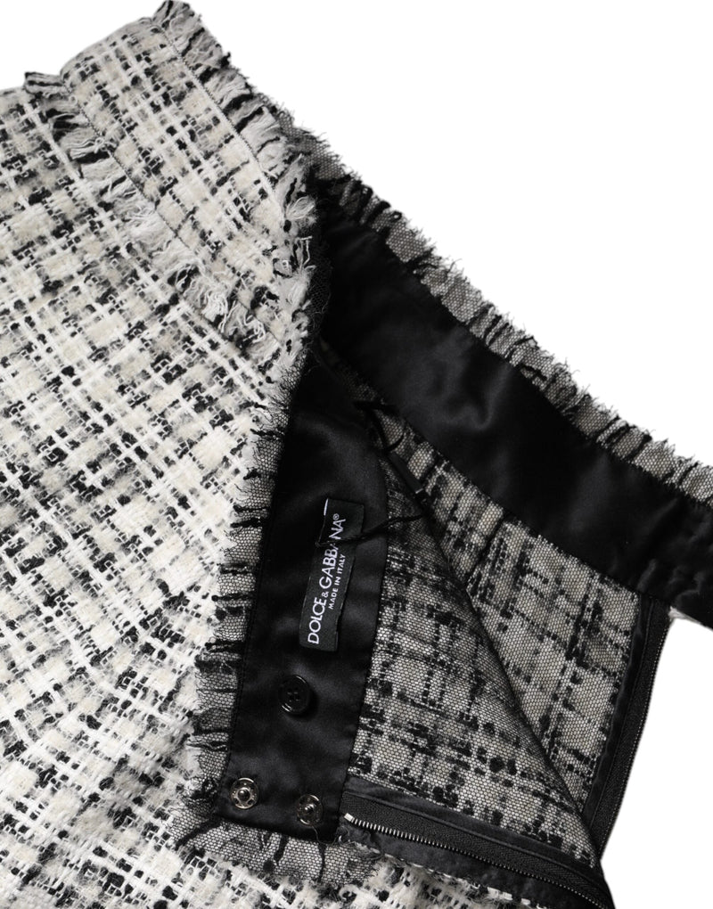 White Black High Waist Tartan Tweed Mini Skirt Dolce & Gabbana