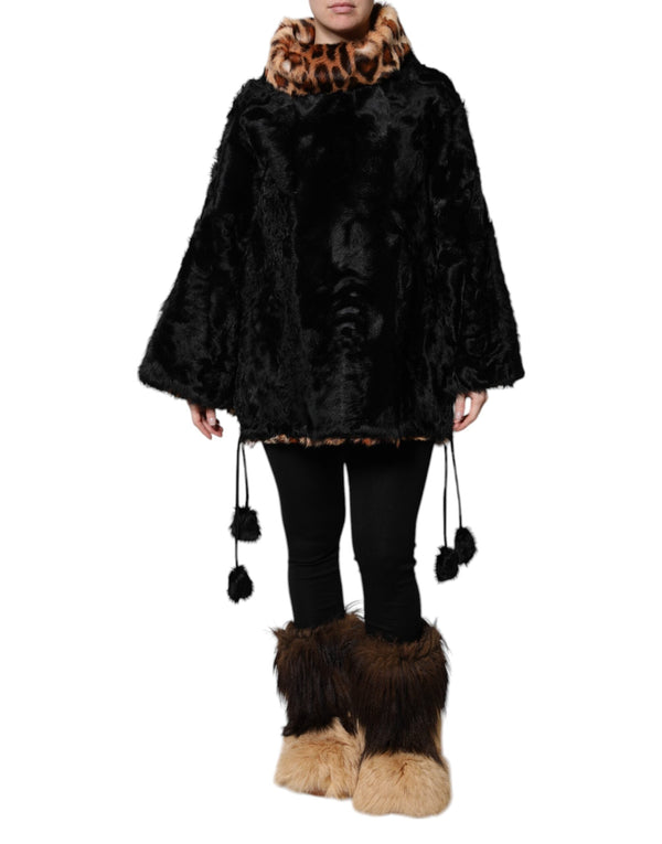 Black Lamb Fur Short Women Coat Jacket Dolce & Gabbana