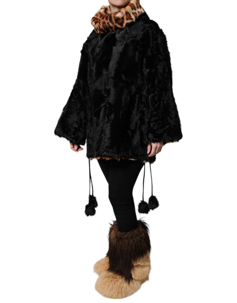 Black Lamb Fur Short Women Coat Jacket Dolce & Gabbana