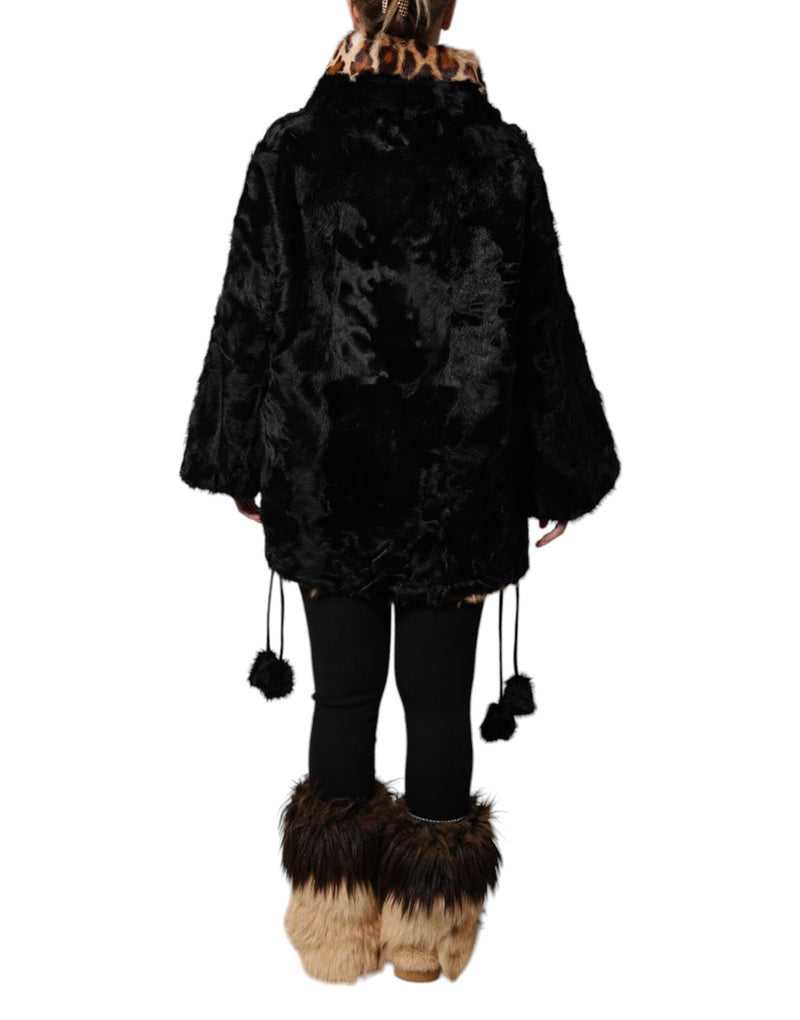 Black Lamb Fur Short Women Coat Jacket Dolce & Gabbana