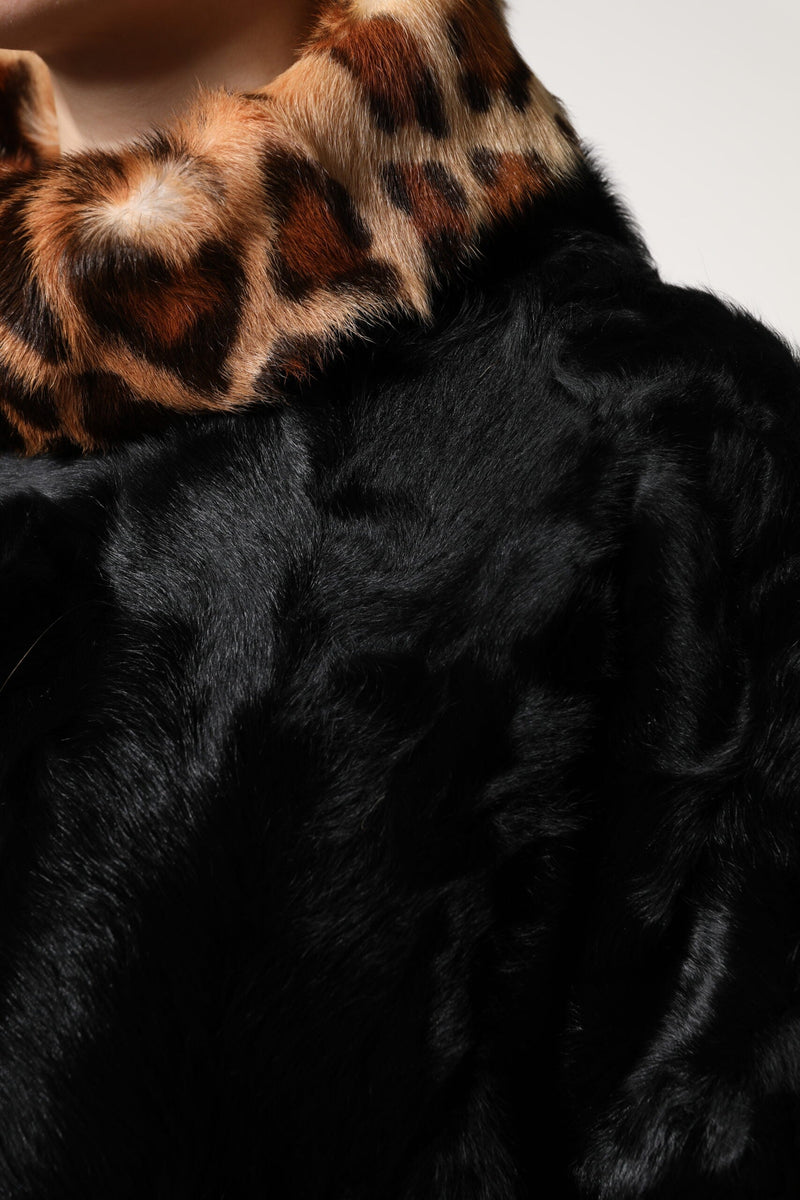 Black Lamb Fur Short Women Coat Jacket Dolce & Gabbana