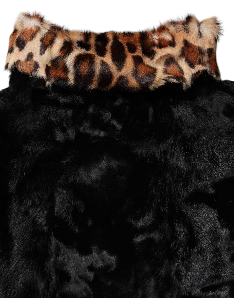 Black Lamb Fur Short Women Coat Jacket Dolce & Gabbana