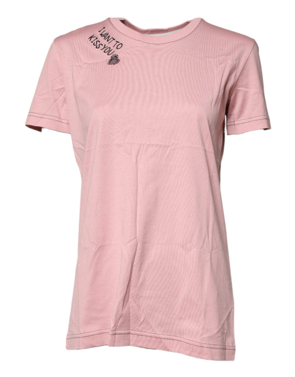 Pink Logo Print Cotton Crew Neck T-shirt Dolce & Gabbana