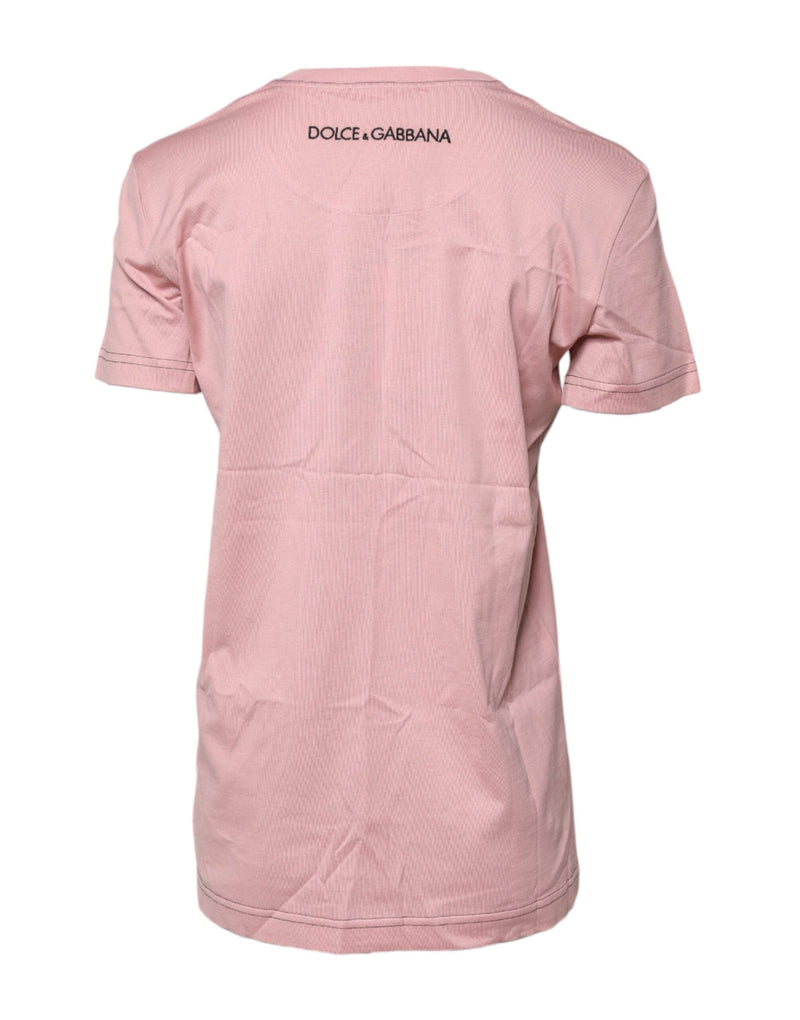 Pink Logo Print Cotton Crew Neck T-shirt Dolce & Gabbana