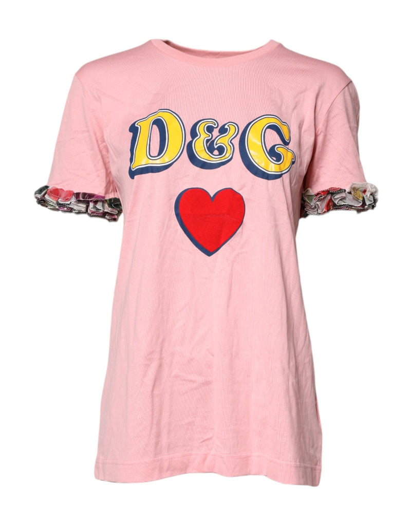 Pink Logo Print Cotton Crew Neck Tee T-shirt Dolce & Gabbana