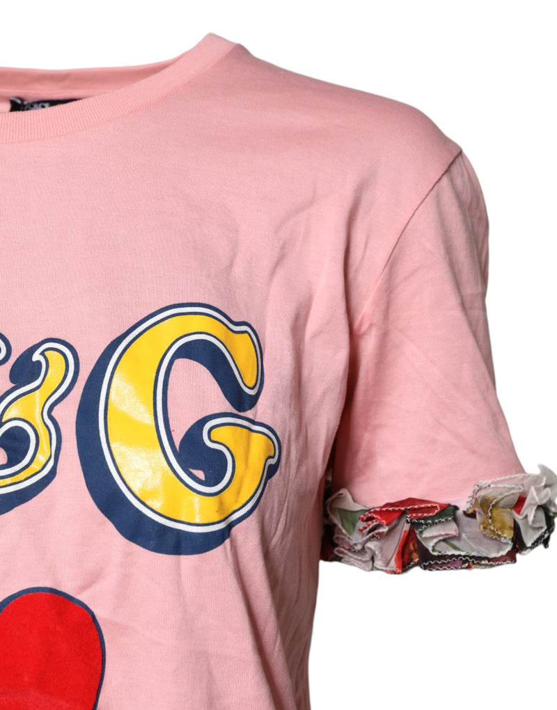 Pink Logo Print Cotton Crew Neck Tee T-shirt Dolce & Gabbana