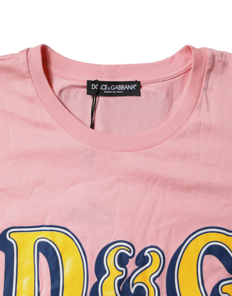 Pink Logo Print Cotton Crew Neck Tee T-shirt Dolce & Gabbana