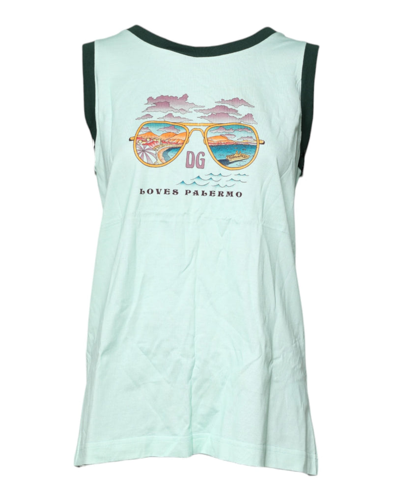 Light Green Graphic Print Sleeveless Tank T-shirt Dolce & Gabbana