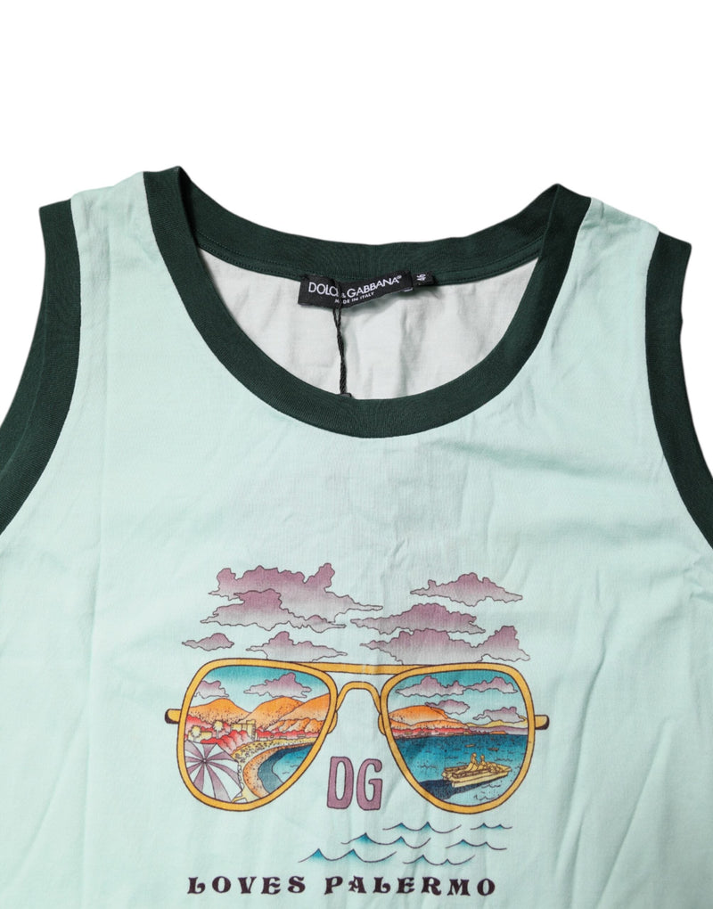 Light Green Graphic Print Sleeveless Tank T-shirt Dolce & Gabbana