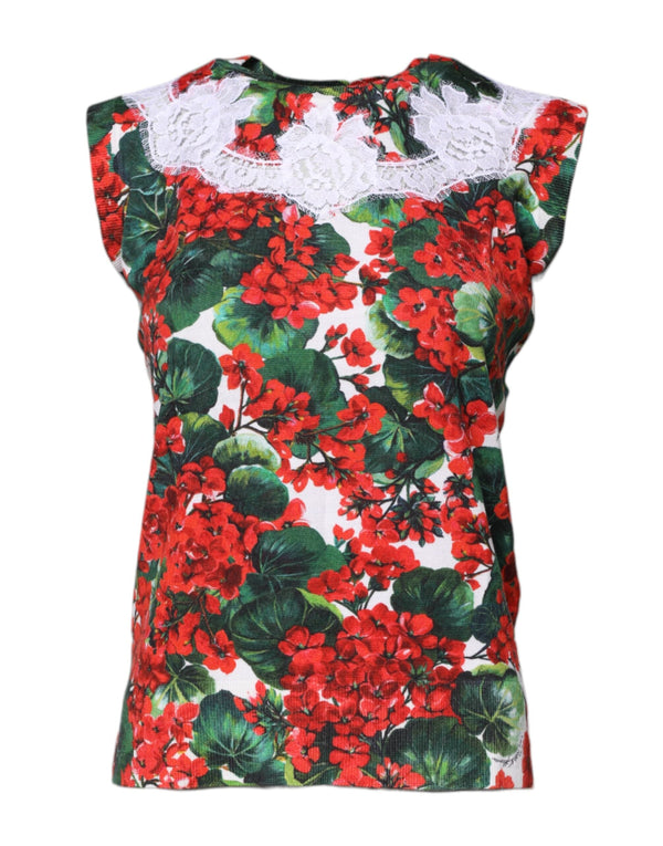 Multicolor Floral Lace Sleeveless Tank Top Dolce & Gabbana