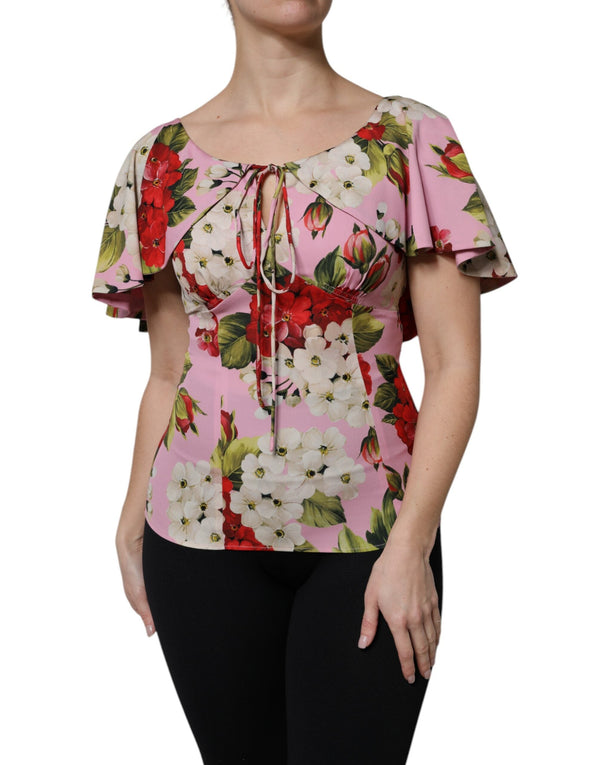 Pink Floral Silk Short Sleeves Blouse Top Dolce & Gabbana