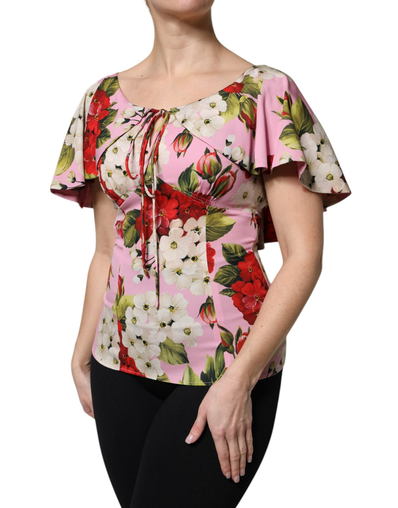 Pink Floral Silk Short Sleeves Blouse Top Dolce & Gabbana