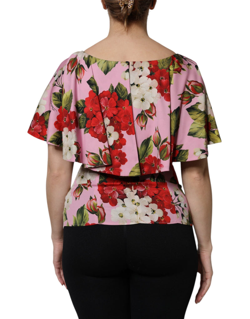 Pink Floral Silk Short Sleeves Blouse Top Dolce & Gabbana