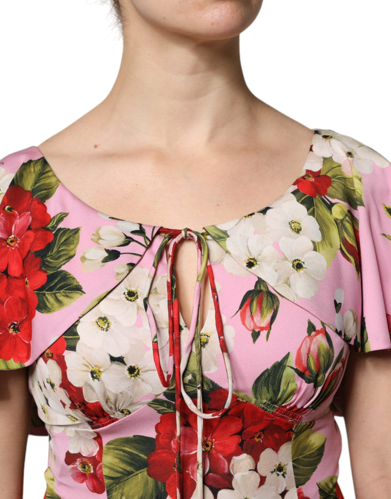 Pink Floral Silk Short Sleeves Blouse Top Dolce & Gabbana
