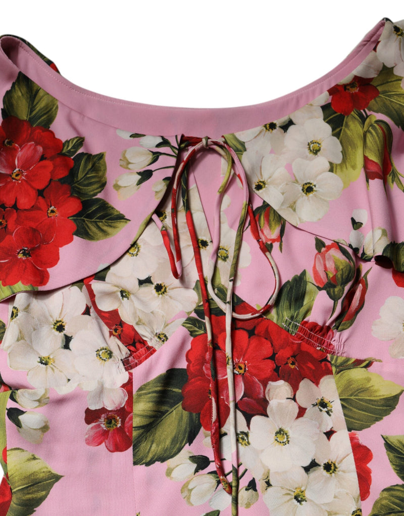 Pink Floral Silk Short Sleeves Blouse Top Dolce & Gabbana
