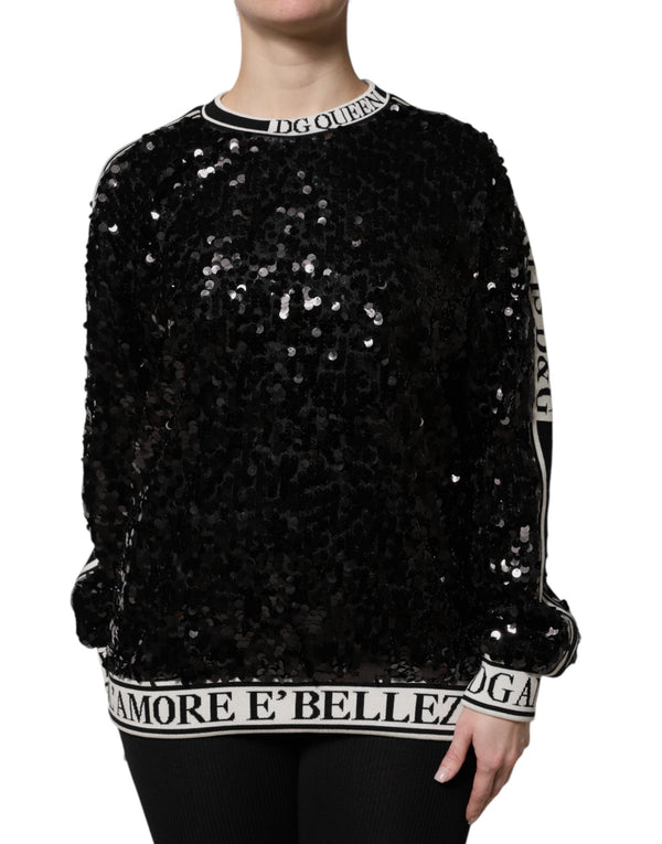 Black DG Queen Sequin Pullover Sweater Dolce & Gabbana