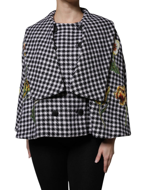 Black White Monochrome Patterned Floral Cape Jacket Dolce & Gabbana