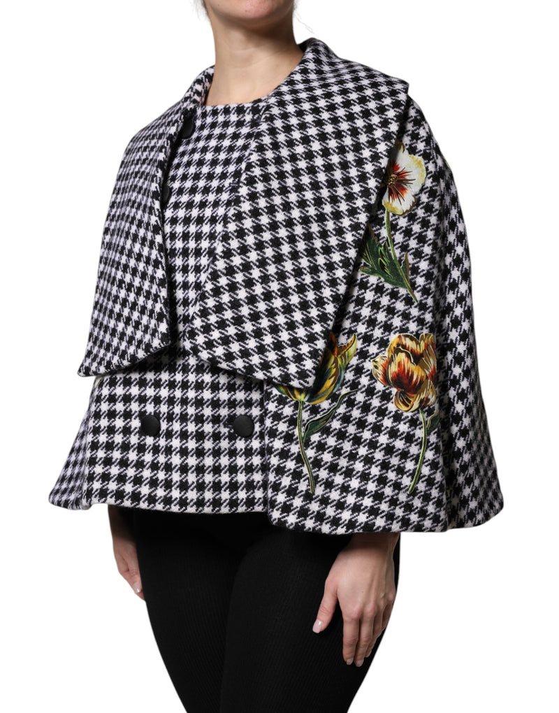 Black White Monochrome Patterned Floral Cape Jacket Dolce & Gabbana