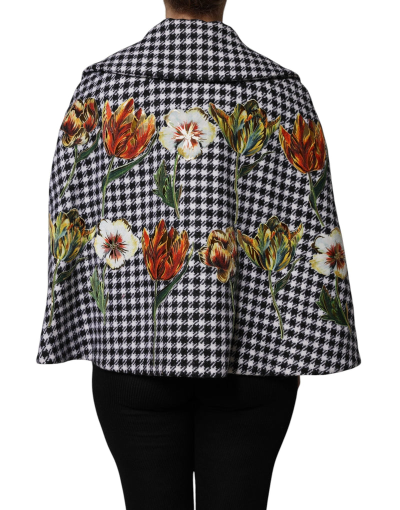 Black White Monochrome Patterned Floral Cape Jacket Dolce & Gabbana