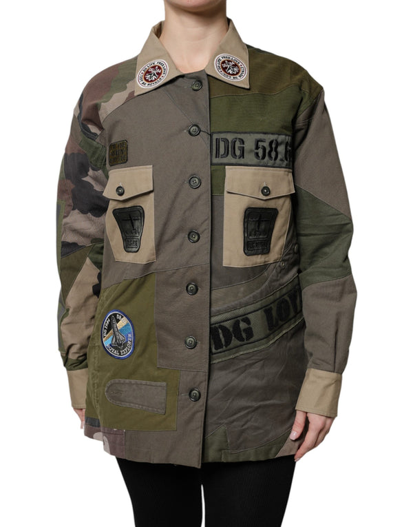 Military Green Cotton Button Down Jacket Dolce & Gabbana
