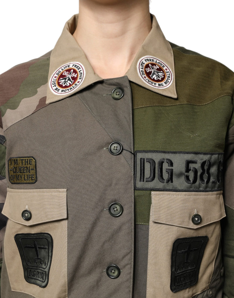 Military Green Cotton Button Down Jacket Dolce & Gabbana