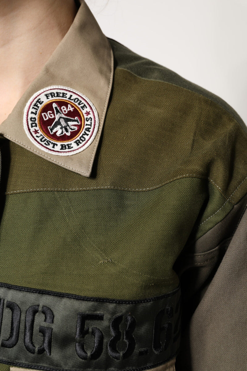 Military Green Cotton Button Down Jacket Dolce & Gabbana