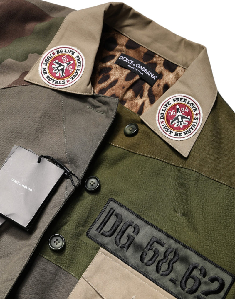 Military Green Cotton Button Down Jacket Dolce & Gabbana