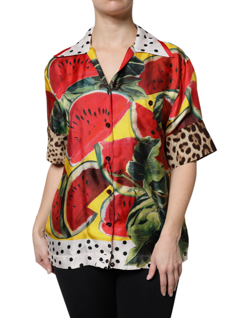Multicolor Watermelon Collared Shirt Top Dolce & Gabbana