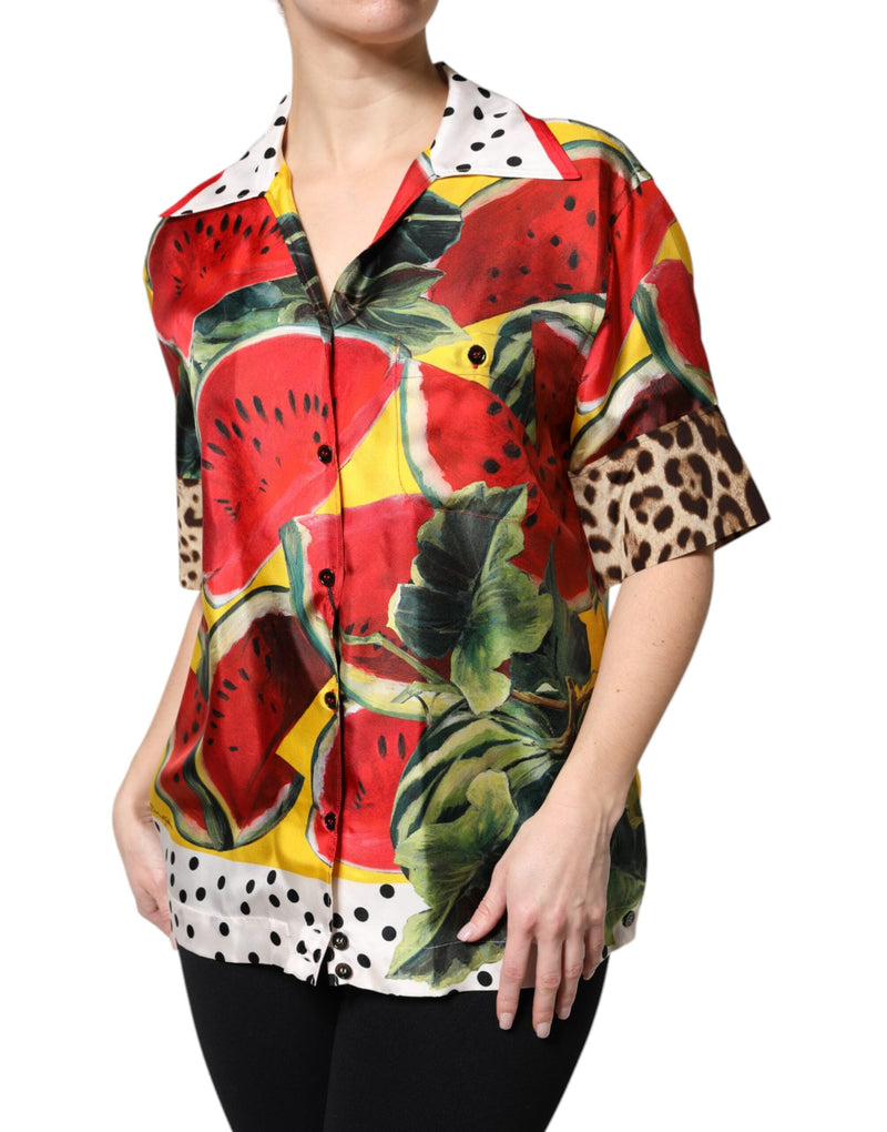 Multicolor Watermelon Collared Shirt Top Dolce & Gabbana